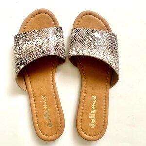 NEW FLAT SANDALS SNAKE PRINT WOMEN SLIP ON FAUX LEATHER